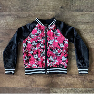 Girls Disney Minnie Mouse Bomber Jacket Size 7 Pink Black